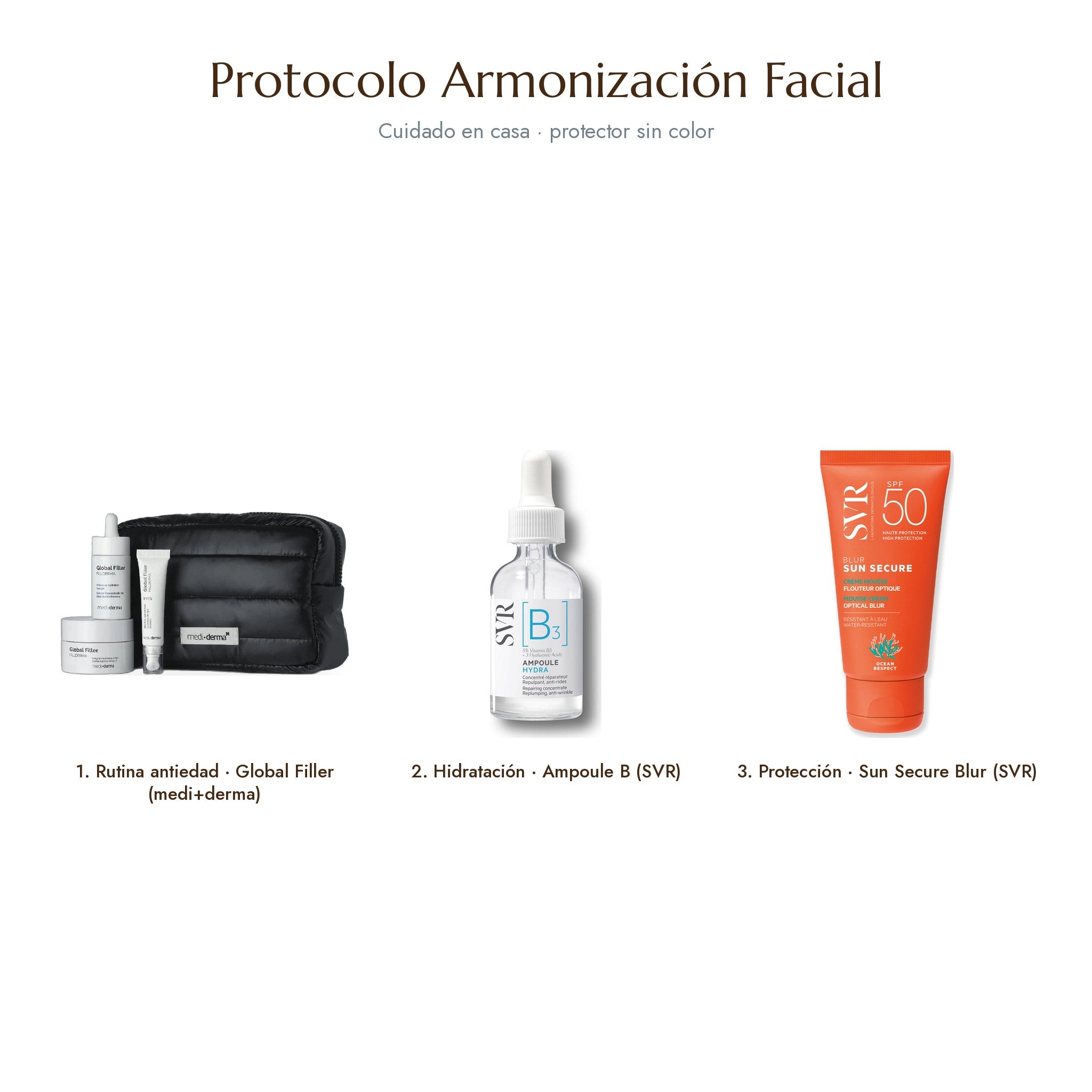 Protocolo Armonización Facial, cuidado en casa con Global Filler y protector sin color