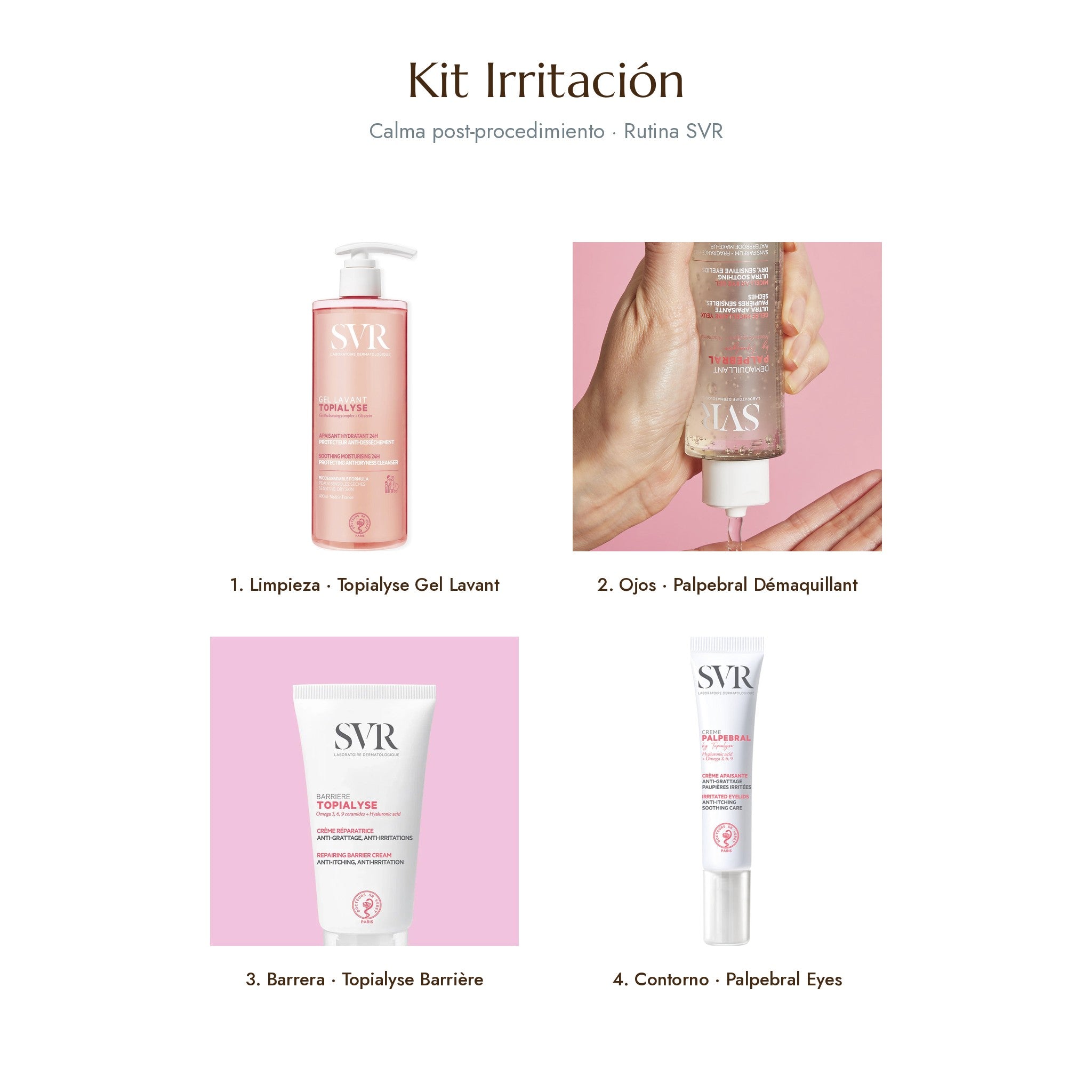 Kit Irritación · rutina SVR Topialyse y Palpebral