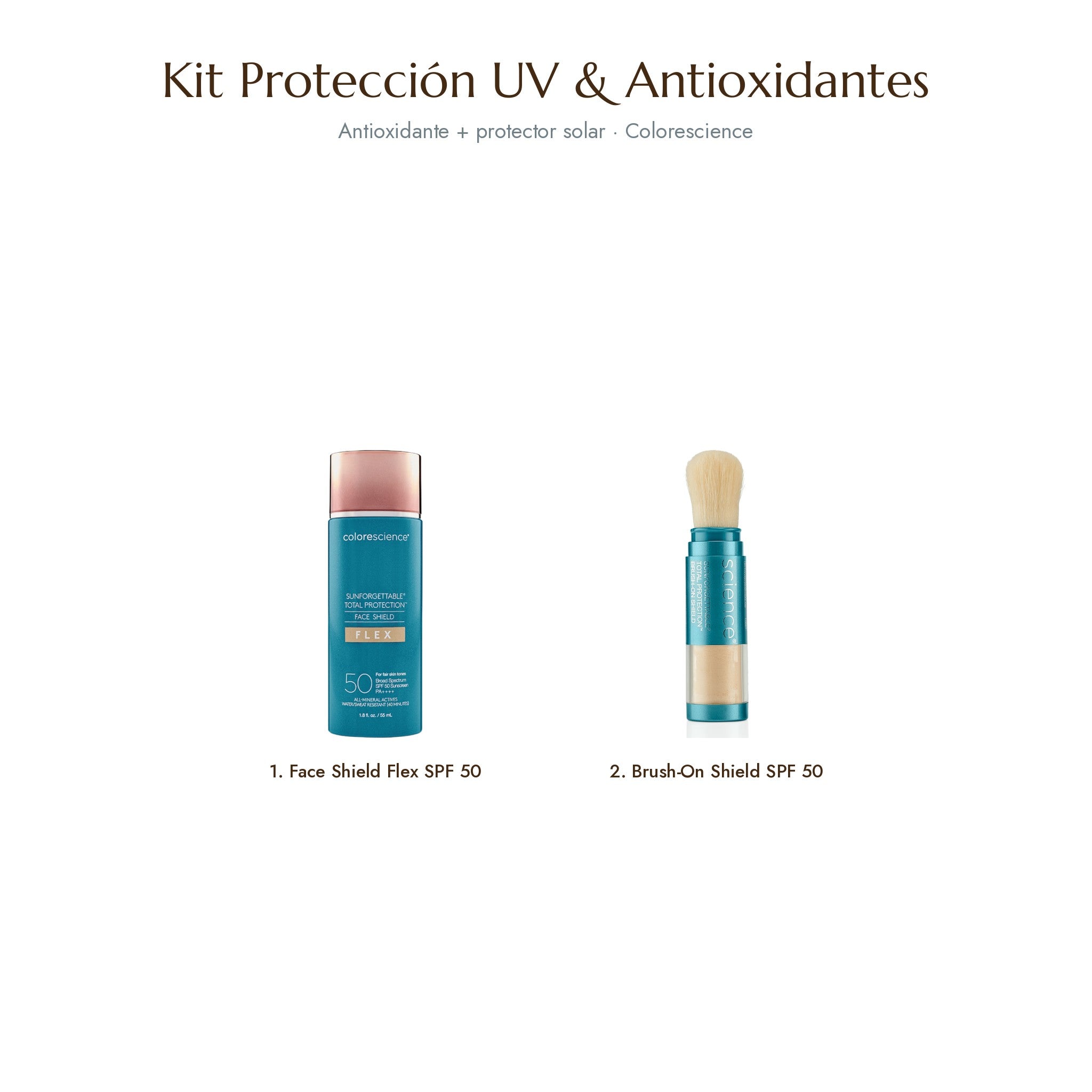Kit Protección UV & Antioxidantes · Mesoestetic AOX Ferulic, Mineral Fluid y Sun Stick