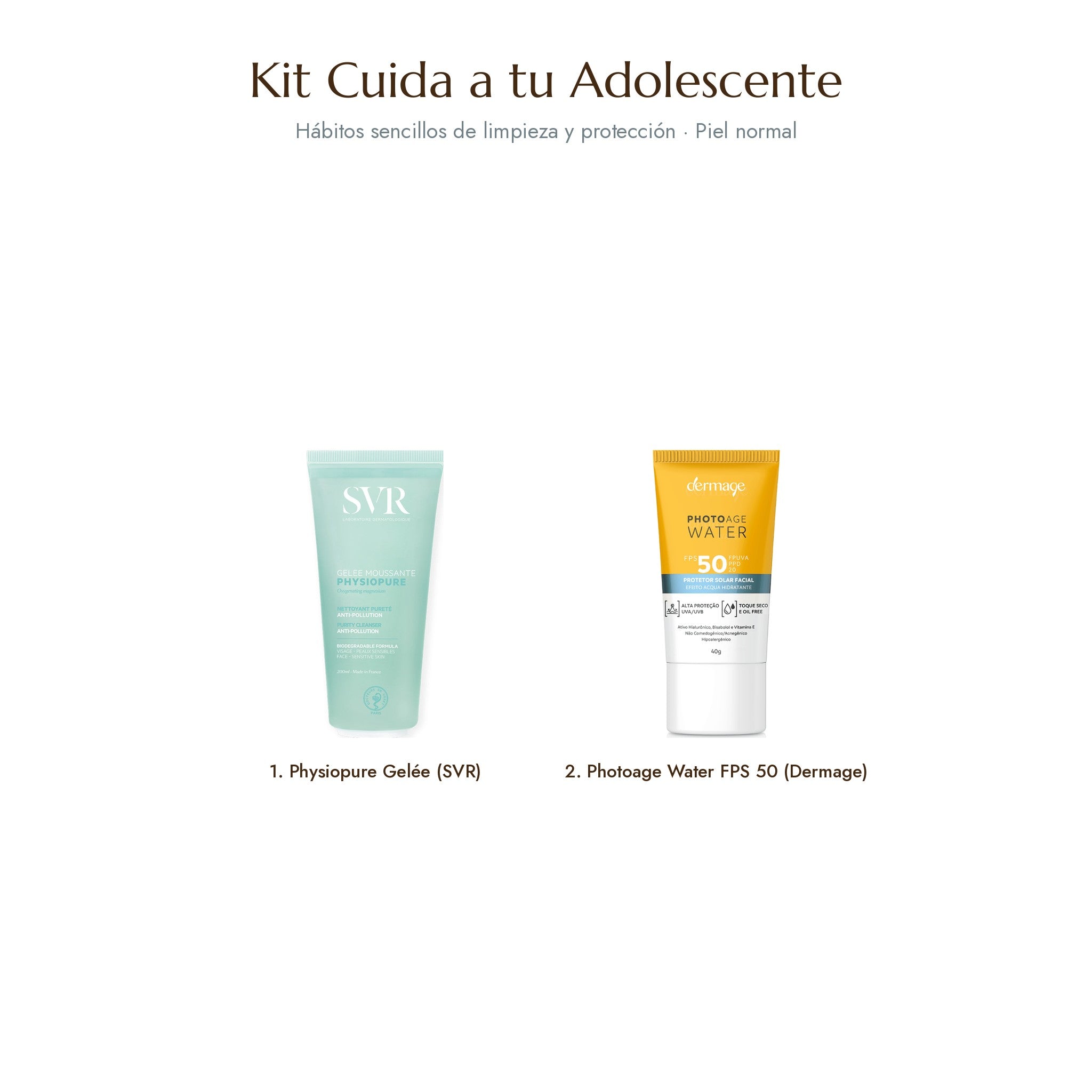 Kit Cuida a tu Adolescente · piel normal: SVR Physiopure Gelée y Dermage Photoage Water
