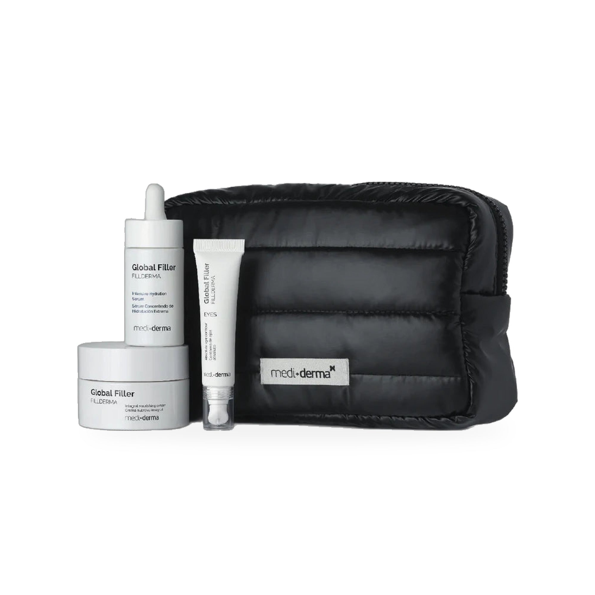 Kit Global Filler Fillderma de medi+derma con crema, sérum, contorno de ojos y neceser